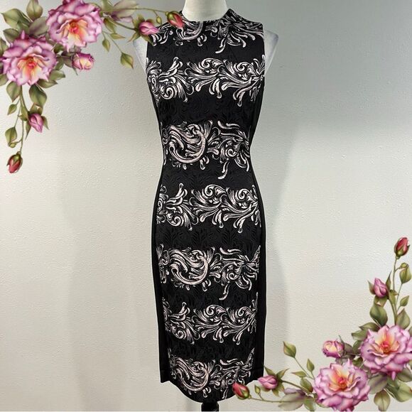 H&M Black and cream Sheath Midi Dress Mock Neck Sleeveless size 8 - Picture 1 of 10